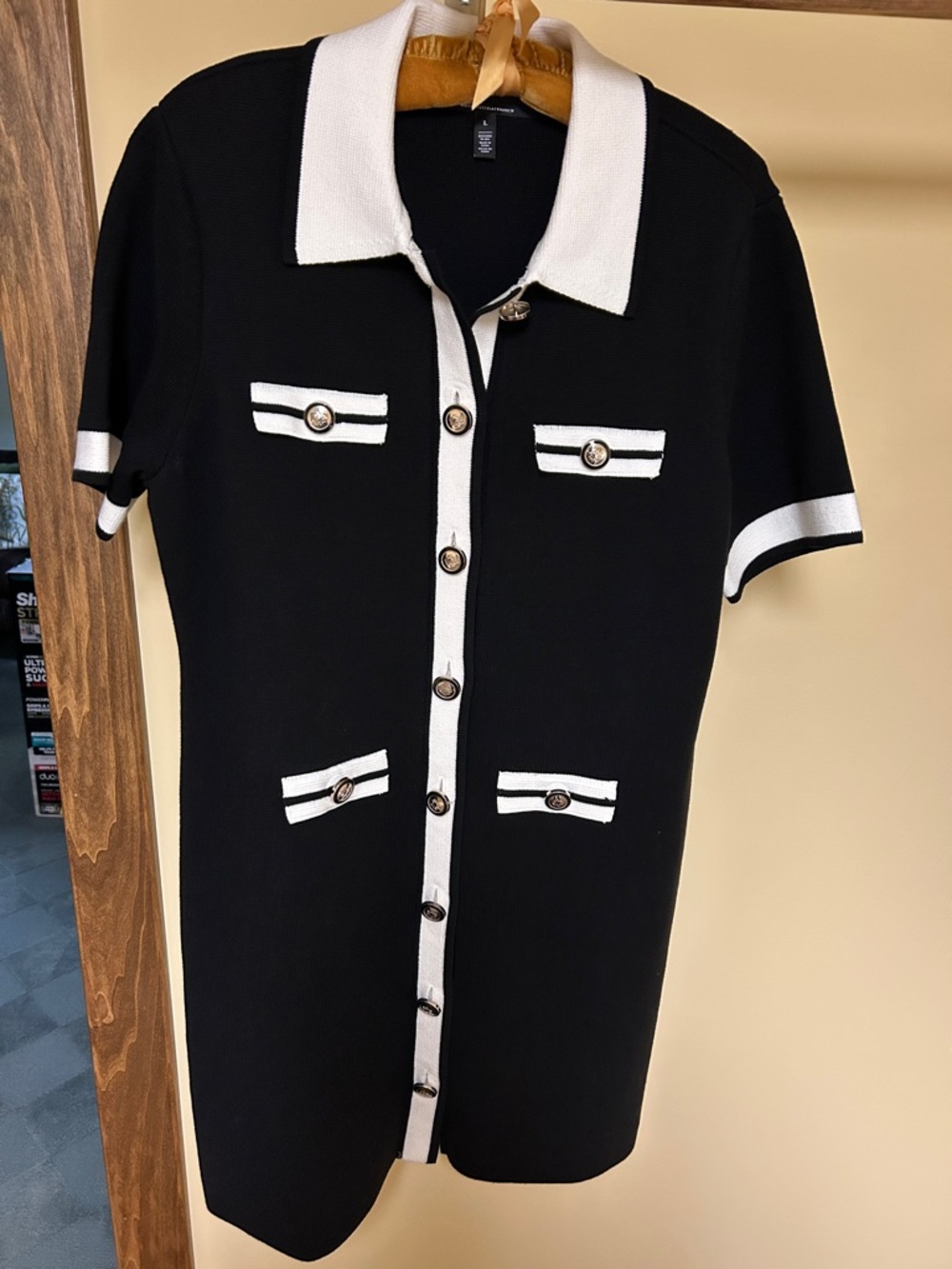 White House Black Market L Cotton Blend Black & White Dress